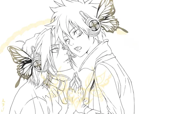 Anime, headphones, art, guys, Katekyo Hitman Reborn, Teacher mafia Reborn, Gokudera Hayato, Sawada Tsuyoshi