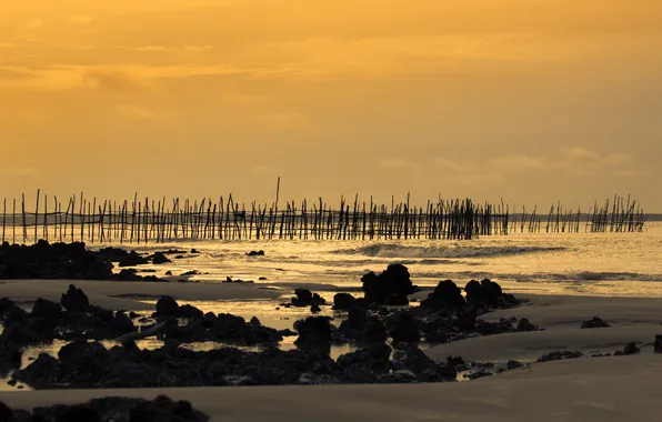 Beach, sunset, stones, Pair, Brazil, Algodoal