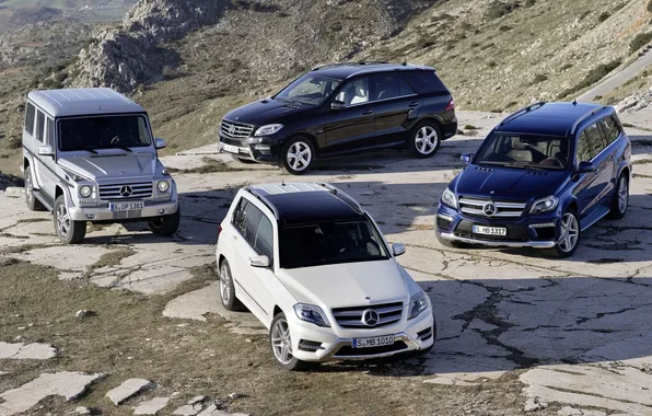 Picture rock, background, Mercedes-Benz, jeep, SUV, crossover, GLK-class, G-class