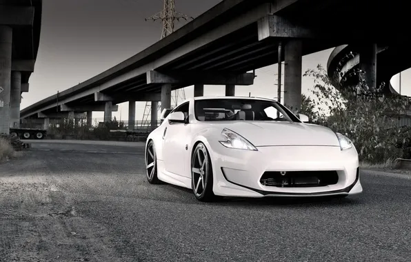 Auto, tuning, overpass, white, Nissan, Nissan, 370Z