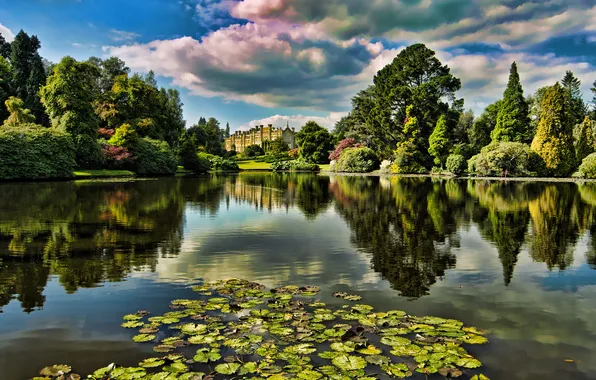 Picture lake, Park, castle, Palace