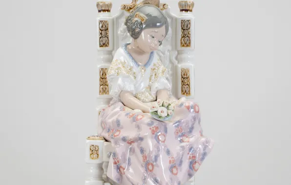 Girl, flowers, chair, porcelain
