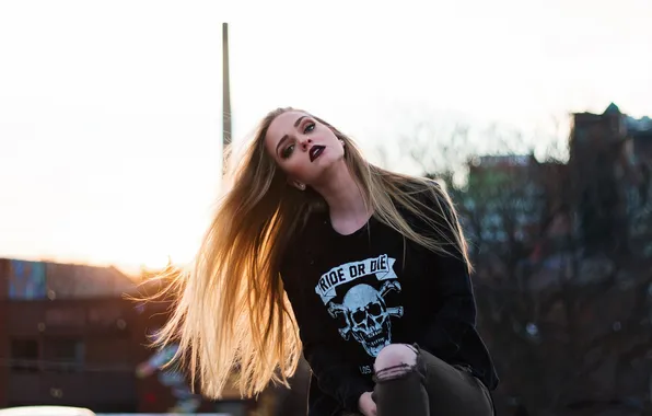 Sake, long hair, sunset, model, women, blonde, sunlight, urban