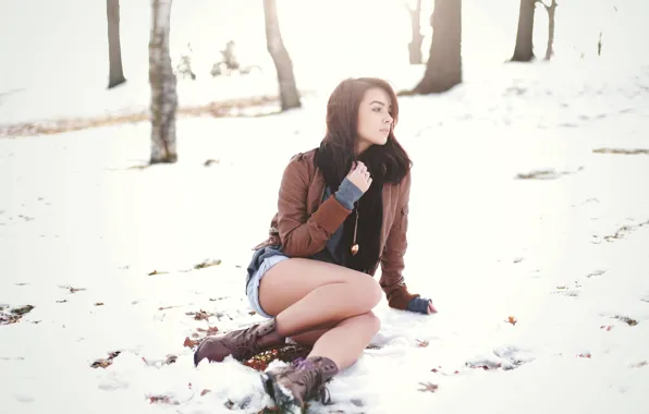 Winter, girl, brunette, beauty, Katie JoAnne