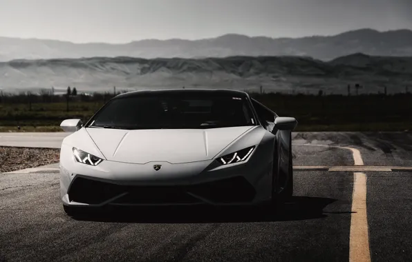 White, lamborghini, road, mountain, huracan