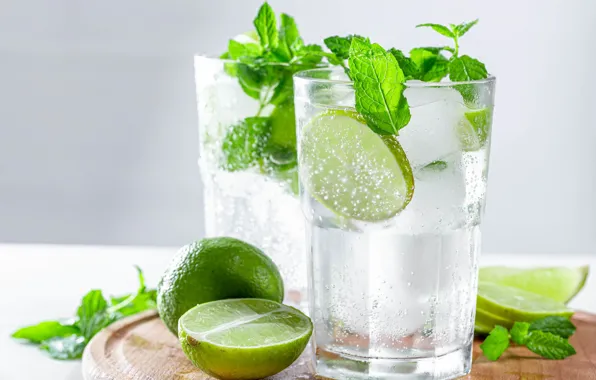 Glass, ice, mint, Mojito