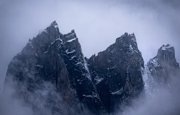 The sky, clouds, snow, mountains, nature, rocks