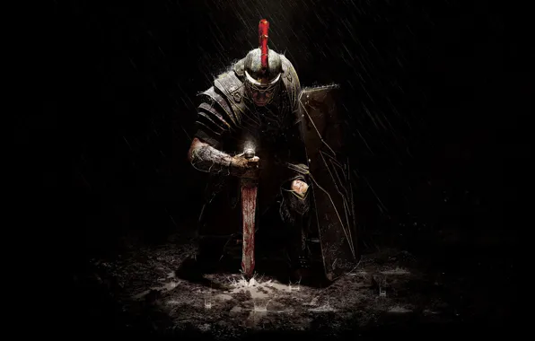Picture rain, sword, armor, warrior, shield, Crytek, Microsoft Game Studios, Ryse: Son of Rome