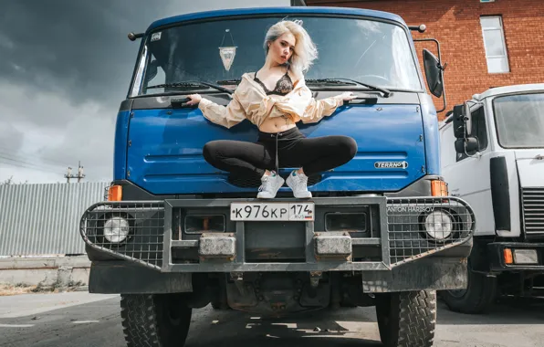 Girl, pose, Truck, legs, Anton Kharisov