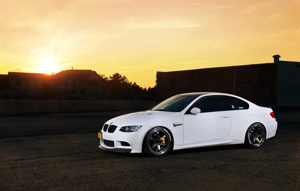 Picture white, sunset, building, bmw, BMW, the evening, white, sunset