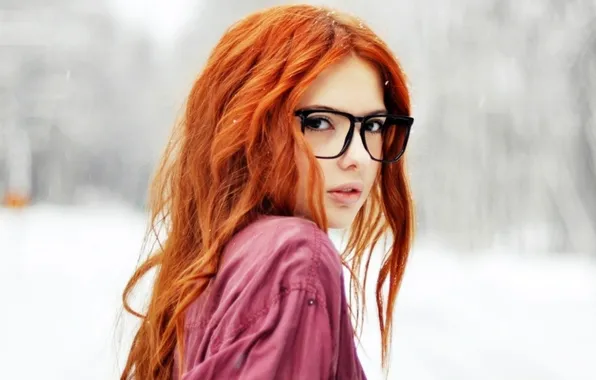Picture look, girl, snow, glasses, red, ebba zingmark