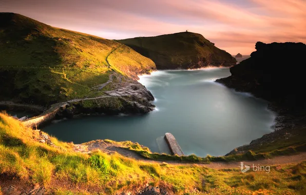 Picture mountains, England, pierce, Bay, harbour, Cornwall, Boscastle