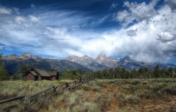 Field, landscape, the fence, temple