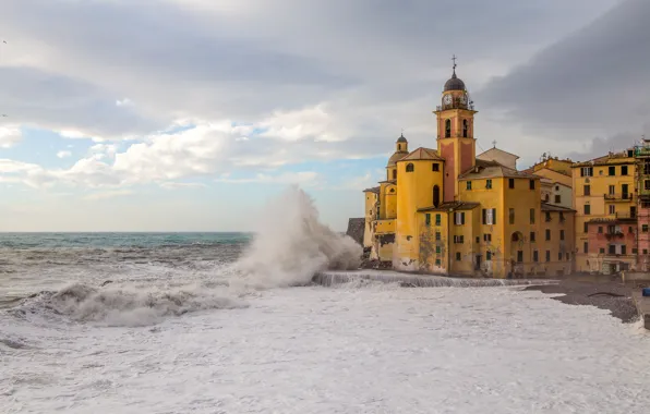 Sea, wave, beach, shore, Italy, Church, Italy, travel