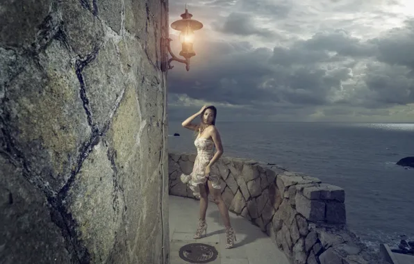 Wallpaper sea, girl, Asian