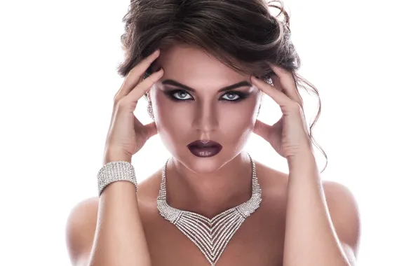 Look, girl, model, hands, makeup, lipstick, hairstyle, bracelet