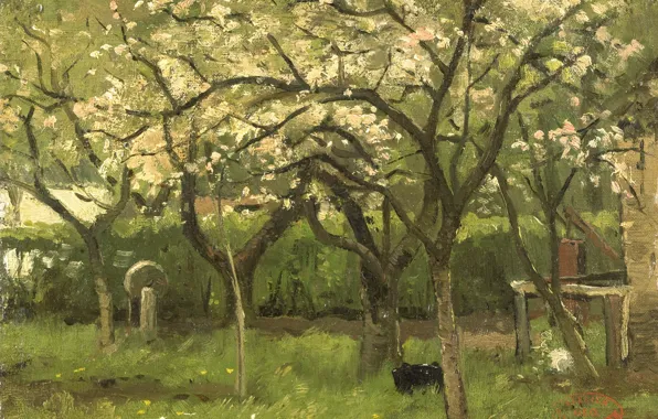 Oil, picture, 1903, George Jan Hendrik Roggenbuck, George Poggenbeek, Blooming Tree in the Garden