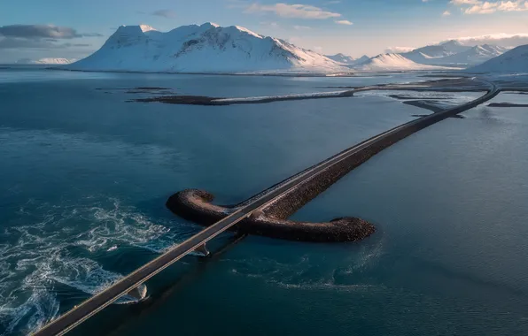 Mountains, bridge, beauty, horizon, highway, space, Sword, Georgy Bychkovsky