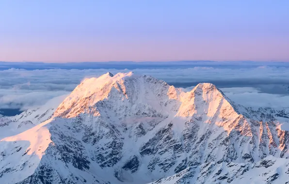 Picture the sky, clouds, mountains, sunrise, glacier, the Caucasus, glacier &ampquot;Seven&ampquot;