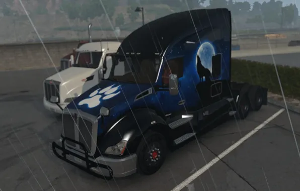 California, Wolf, kenworth, ATS, American Truck Simulator, kenworth t680, Night wolf