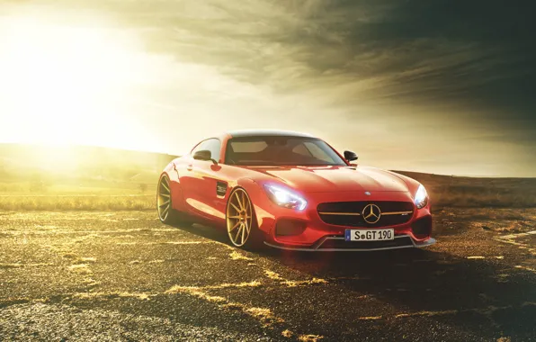 Picture Mercedes-Benz, Red, Car, AMG, Sunset, Liberty, Walk