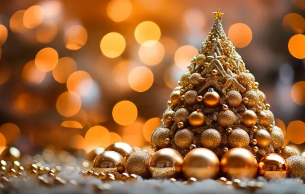 Stars, balls, lights, lights, gold, holiday, balls, Shine