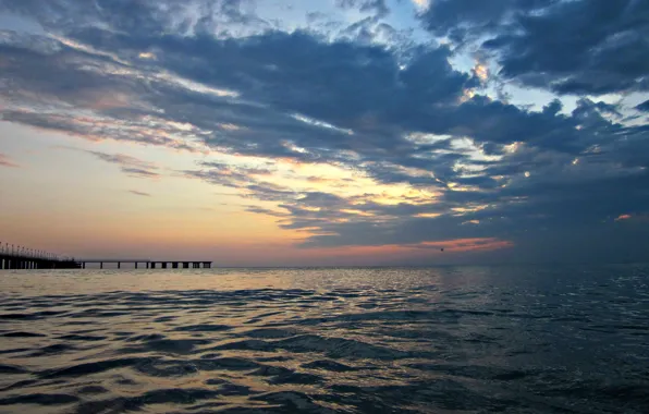 Sunset, Clouds, The evening, Wave, Birds, Russia, The black sea