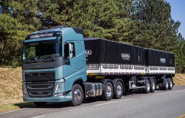 Road, trees, Volvo, cabin, the trailer, wheel, truck, tractor