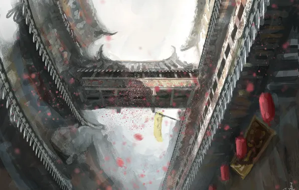 Bridge, the city, Asia, building, art, lights