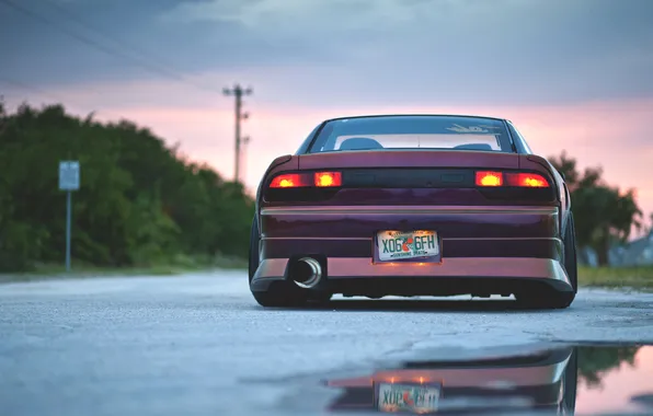The sky, puddle, nissan, Nissan, 240sx