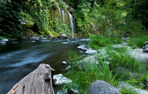 Picture stream, stones, CA, USA, waterfalls, Mossbrae falls