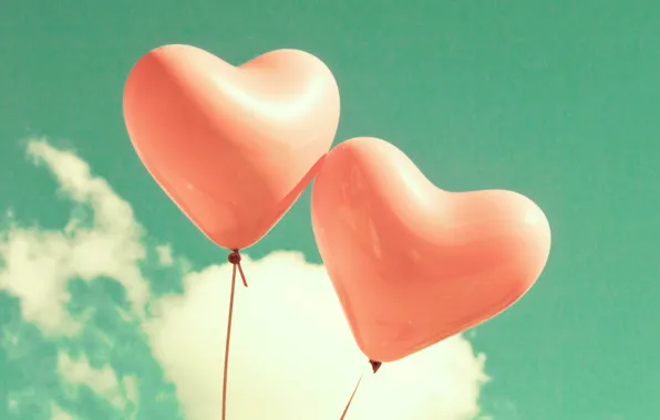 The sky, clouds, love, balloons, heart, love, sky, heart