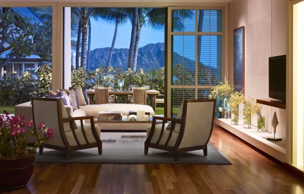 Interior, Hawaii, terrace, living room, Honolulu, dining room, O'ahu, Halekulani Resort