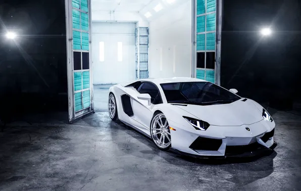 Lamborghini, white, Aventador