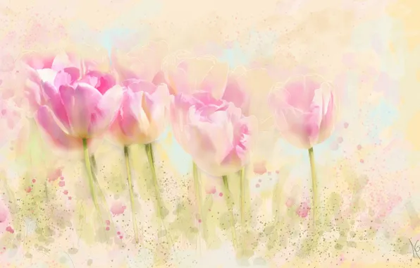 Flowers, figure, graphics, treatment, picture, art, tulips, pink