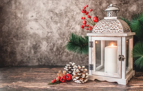 Branches, wall, holiday, Board, candle, fruit, Christmas, lantern