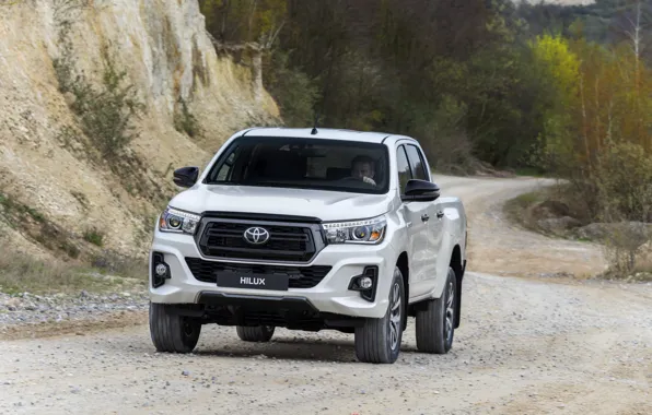 White, Toyota, pickup, Hilux, Special Edition, on the road, 2019