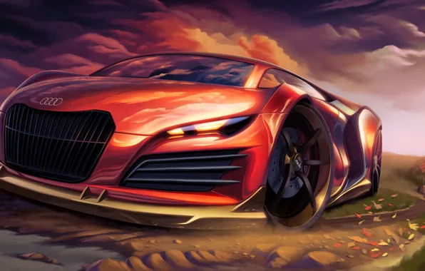 Picture red, Audi, art, supercar, car, sports, tuning.