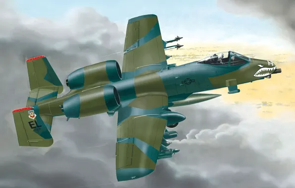 The sky, figure, art, flight, American, job, Fairchild-Republic A-10 Thunderbolt II, single armoured attack aircraft …