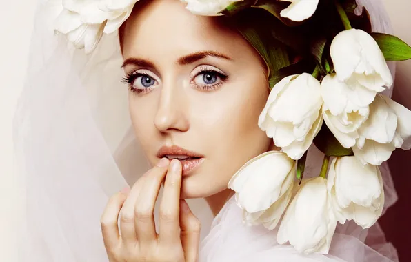 Girl, flowers, tulips, the bride