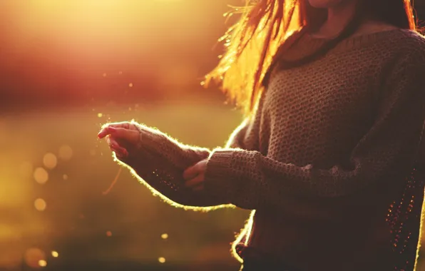 Picture girl, rays, light, the reflection, sweater