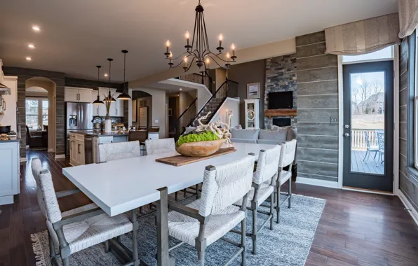 Stylish, interior, kitchen, living room, cozy, dining room