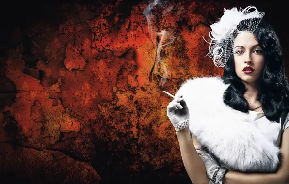 Look, background, makeup, cigarette, fur, veil