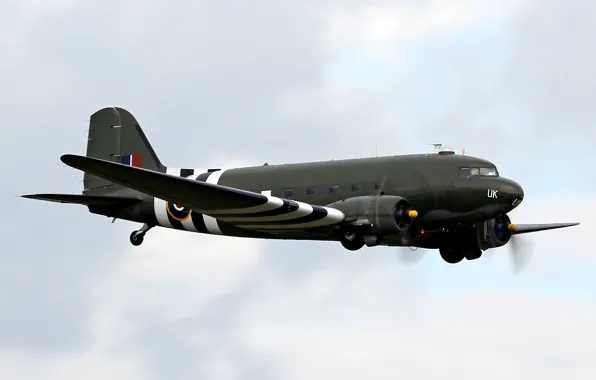 The sky, flight, American, military transport aircraft, WW2, Douglas C-47 "Dakota"