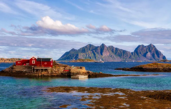 Sea, mountains, Norway, Lofoten