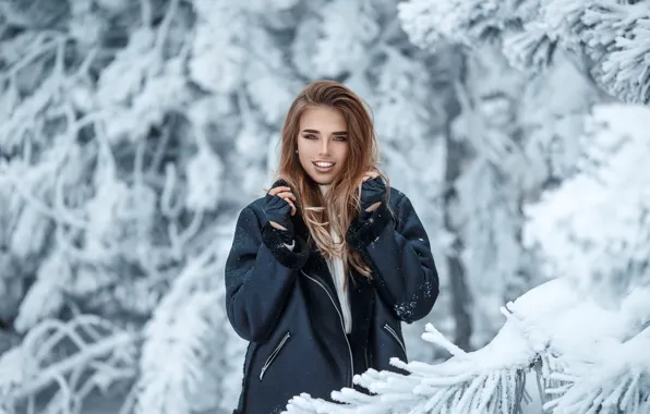 Picture look, snow, smile, Girl, beautiful, Sergey Sorokin, Luba Ivanova