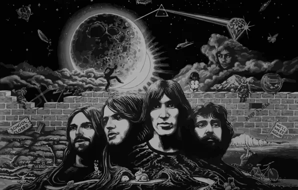 Figure, Music, The moon, Triangle, Pink Floyd, Art, Prism, Rock