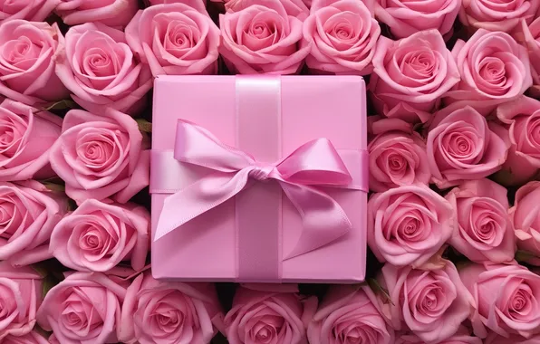 Picture flowers, gift, roses, pink, pink, flowers, beautiful, present