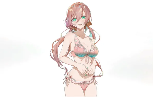 Picture girl, sexy, lingerie, bra, cleavage, panties, pink hair, green eyes