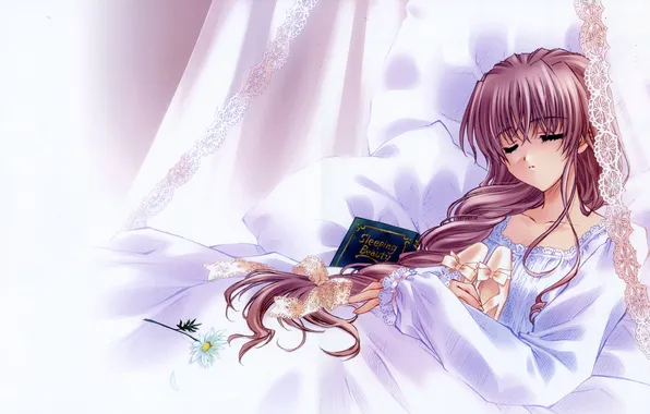 Picture girl, bed, sleep, art, sleeping, book, carnelian